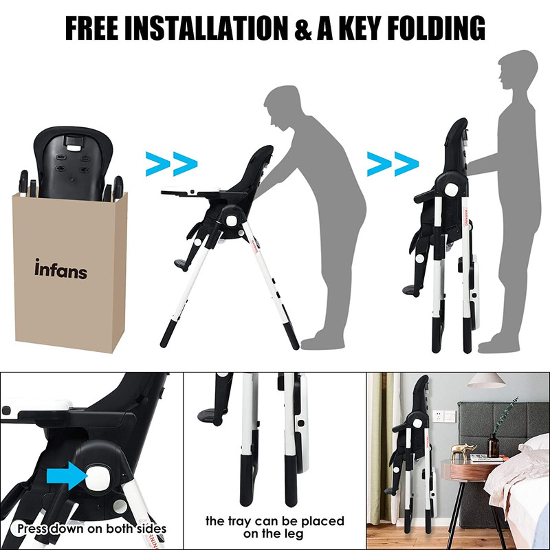 4-in-1 High Chair & Booster Seat with Adjustable Height & Recline, Convertible Baby Feeding Chair