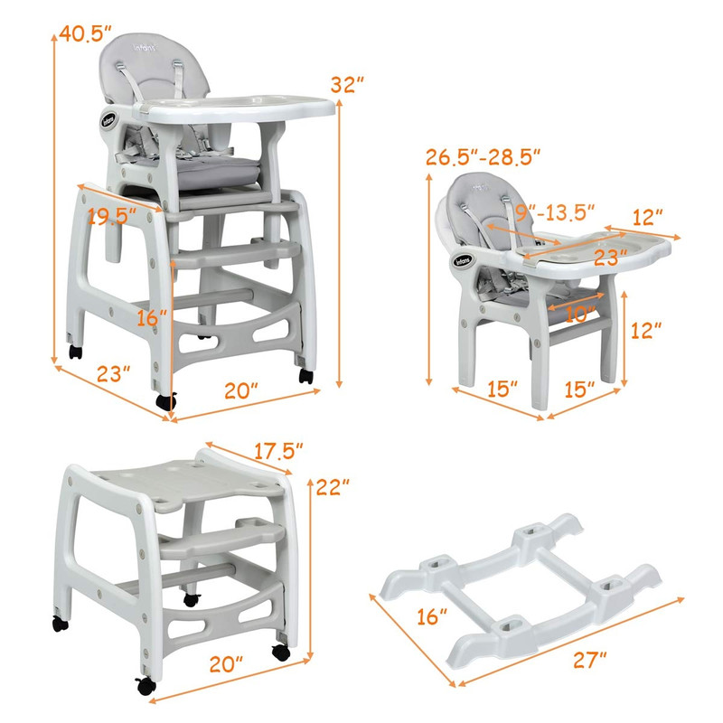 3-in-1 Baby High Chair with Lockable Universal Wheels, Convertible Toddler Dining & Rocking Chair