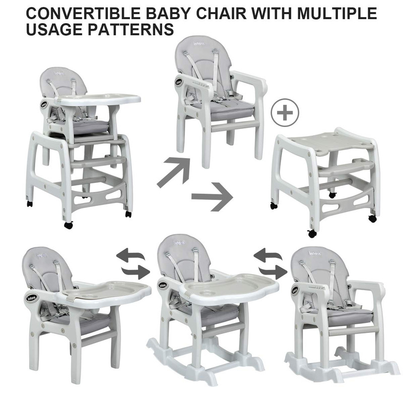 3-in-1 Baby High Chair with Lockable Universal Wheels, Convertible Toddler Dining & Rocking Chair