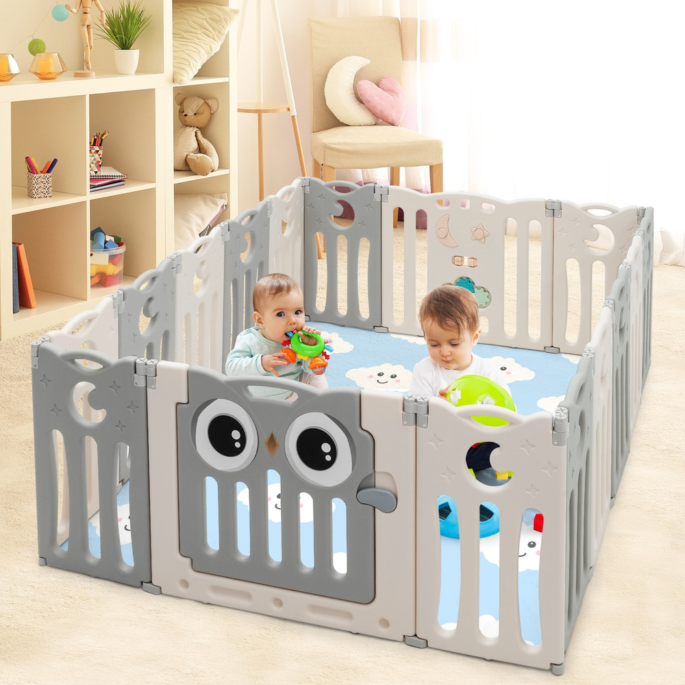 16-Panel Baby Activity Center Play Yard with Lock Door, Safe & Adjustable Playpen