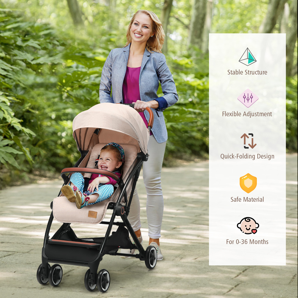 Lightweight Aluminium Frame Baby Stroller with Mosquito Net, Compact & Portable