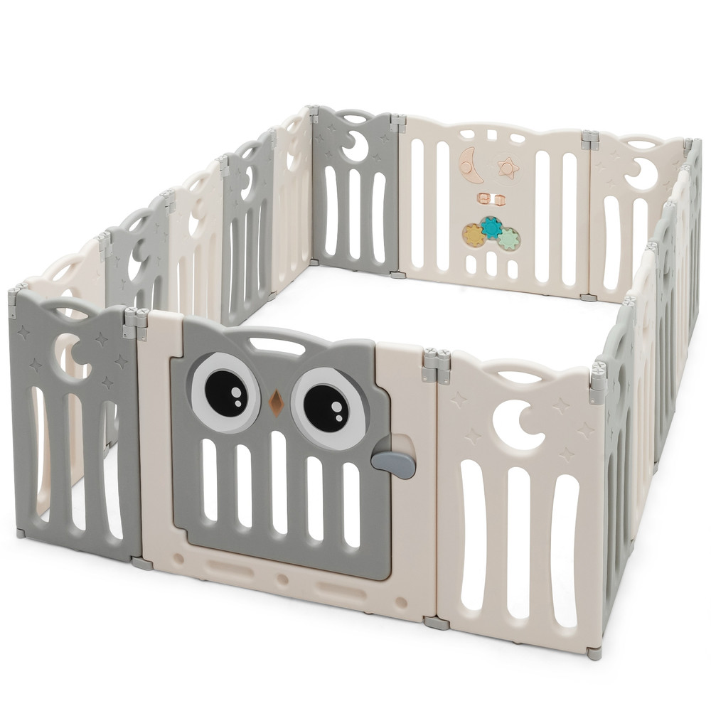 16-Panel Baby Activity Center Play Yard with Lock Door, Safe & Adjustable Playpen