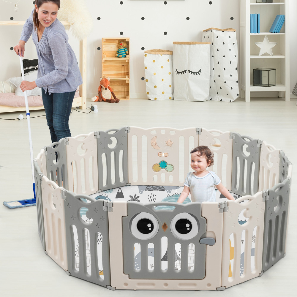 16-Panel Baby Activity Center Play Yard with Lock Door, Safe & Adjustable Playpen