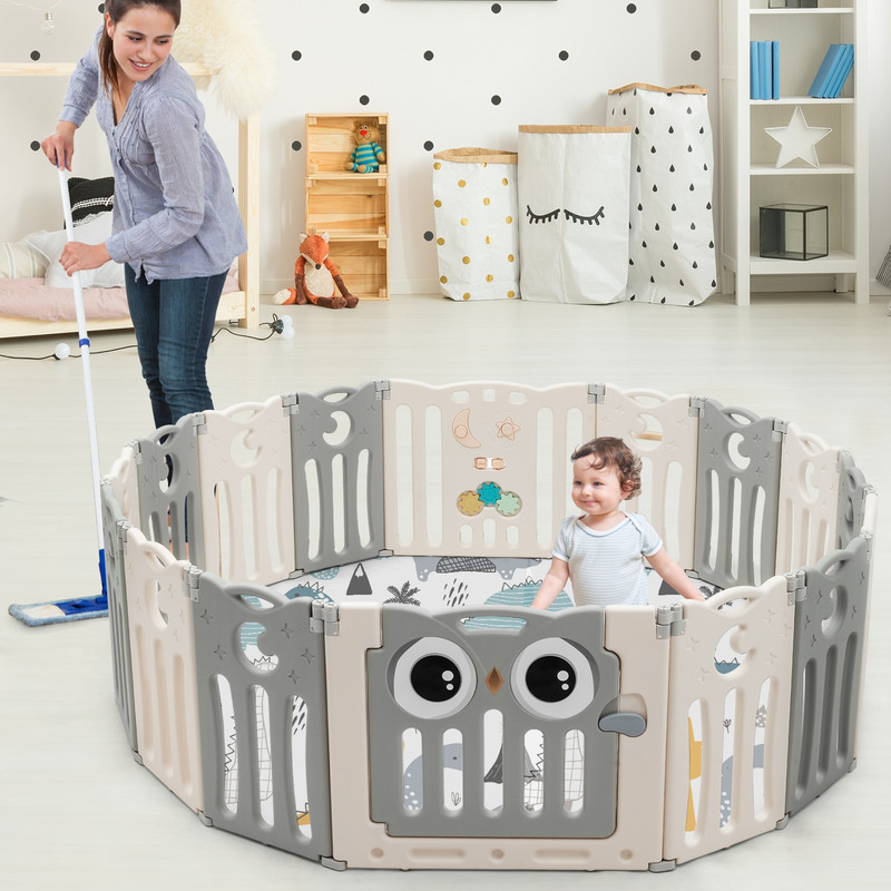 16-Panel Baby Activity Center Play Yard with Lock Door, Safe & Adjustable Playpen