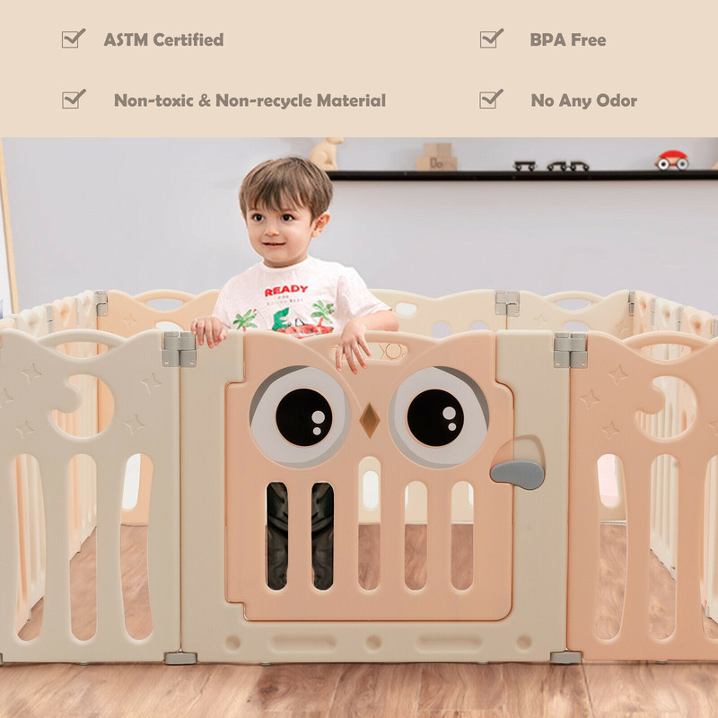 14-Panel Baby Playpen with Lock Door, Foldable Play Yard & Kids Activity Center