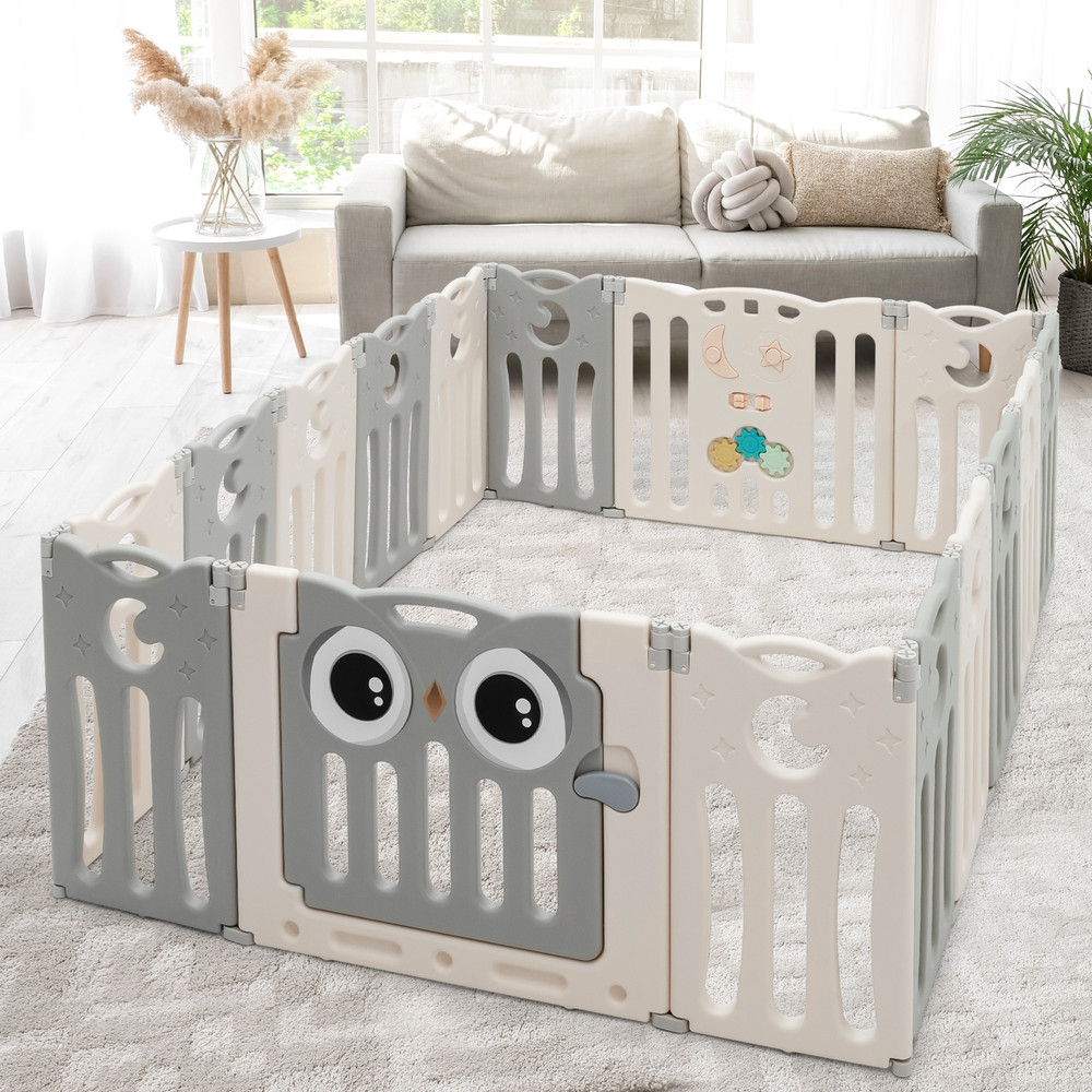 16-Panel Baby Activity Center Play Yard with Lock Door, Safe & Adjustable Playpen