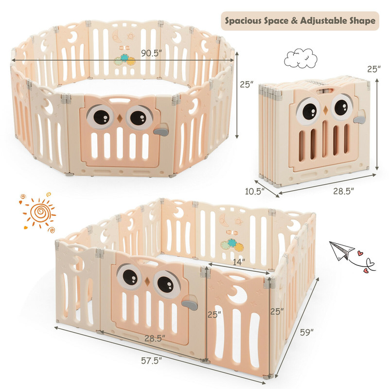 14-Panel Baby Playpen with Lock Door, Foldable Play Yard & Kids Activity Center