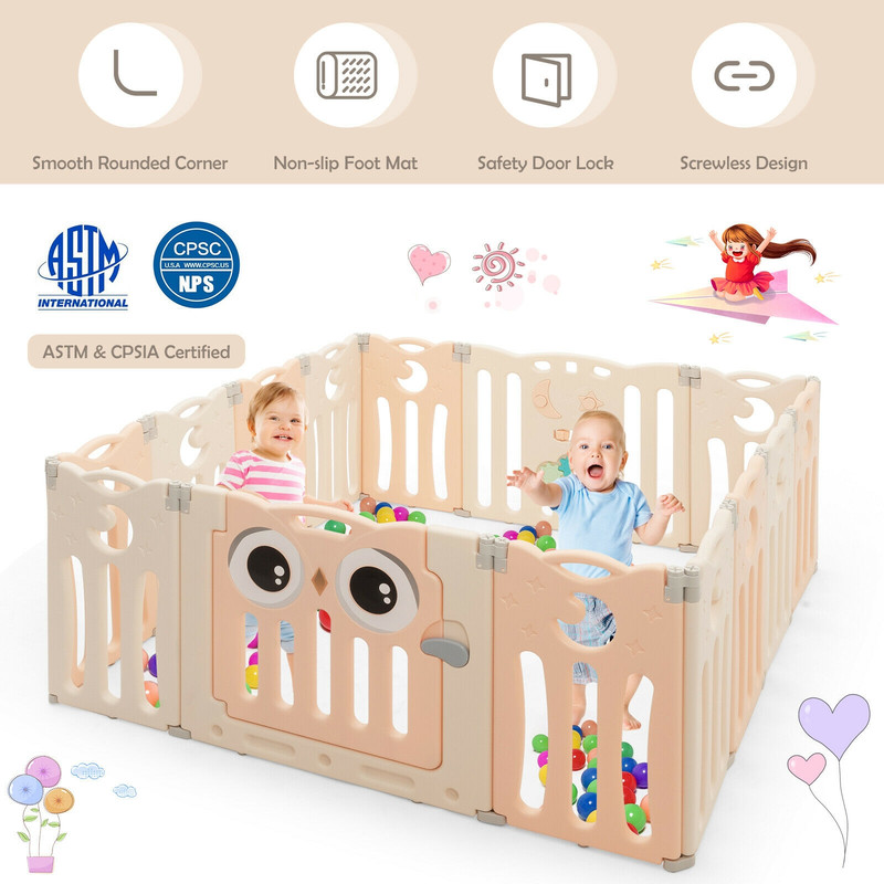 14-Panel Baby Playpen with Lock Door, Foldable Play Yard & Kids Activity Center