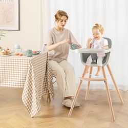3-in-1 convertible wooden high chair with cushion, adjustable & safe for babies