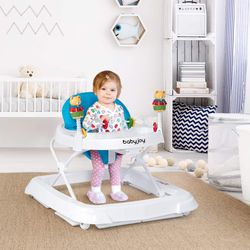 adjustable height portable baby walker, removable, folding & lightweight for safe play