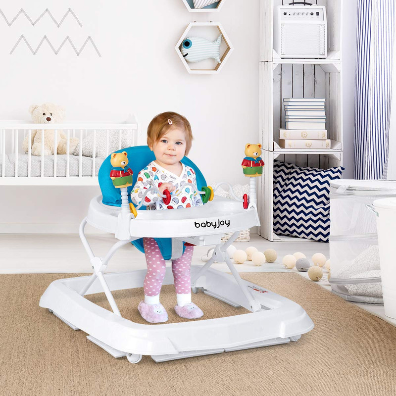 Adjustable Height Portable Baby Walker, Removable, Folding & Lightweight for Safe Play