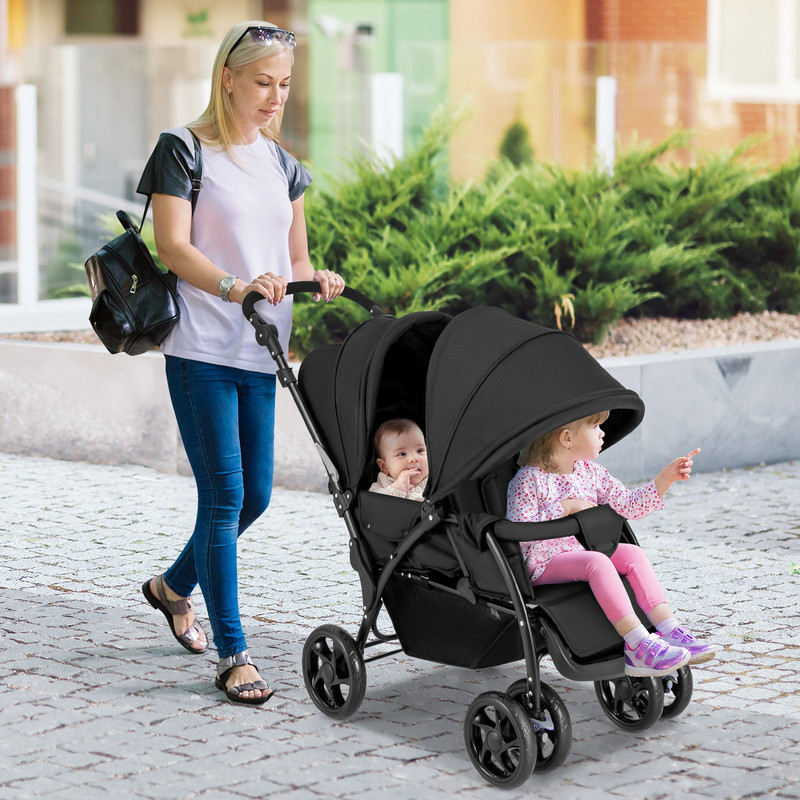 Foldable Lightweight Double Baby Stroller Front & Back Seats for Twins or Siblings