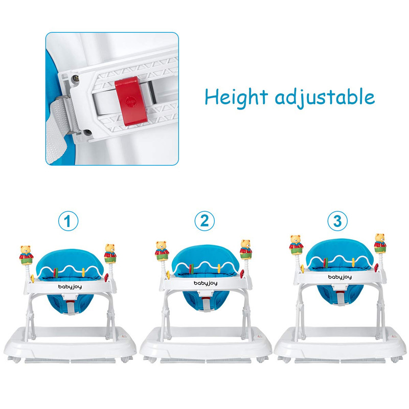 Adjustable Height Portable Baby Walker, Removable, Folding & Lightweight for Safe Play
