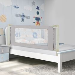 vertical lifting bed rail for toddlers with double lock, adjustable height, breathable mesh & anti-collision safety rail