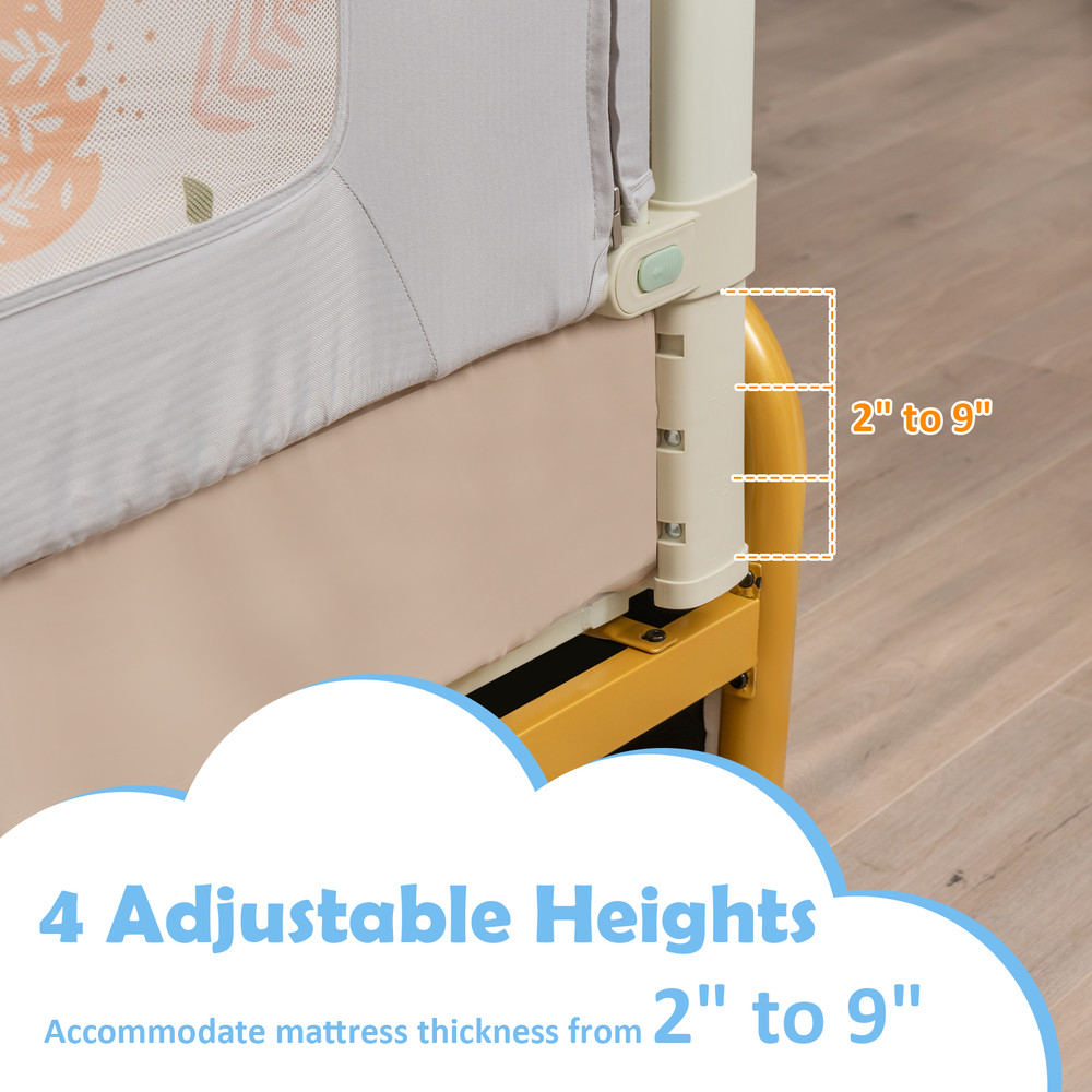 Vertical Lifting Bed Rail For Toddlers With Double Lock Adjustable Height Breathable Mesh AntiColl 2
