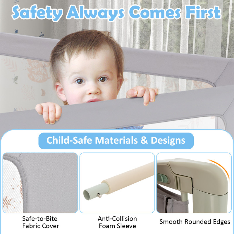 Vertical Lifting Bed Rail For Toddlers With Double Lock Adjustable Height Breathable Mesh AntiColl 1