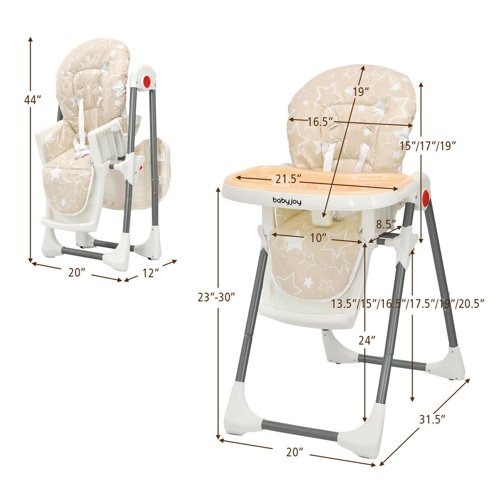 Premium Folding Baby High Dining Chair With 6Level Height Adjustment 3Angle Backrest Detachable Do 7