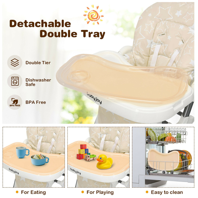 Premium Folding Baby High Dining Chair With 6Level Height Adjustment 3Angle Backrest Detachable Do 2