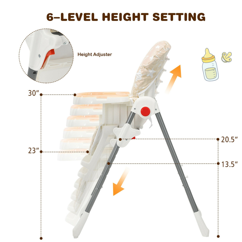 Premium Folding Baby High Dining Chair With 6Level Height Adjustment 3Angle Backrest Detachable Do 3