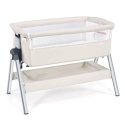 adjustable height & angle portable baby bedside sleeper, sturdy aluminum frame, skin-friendly linen