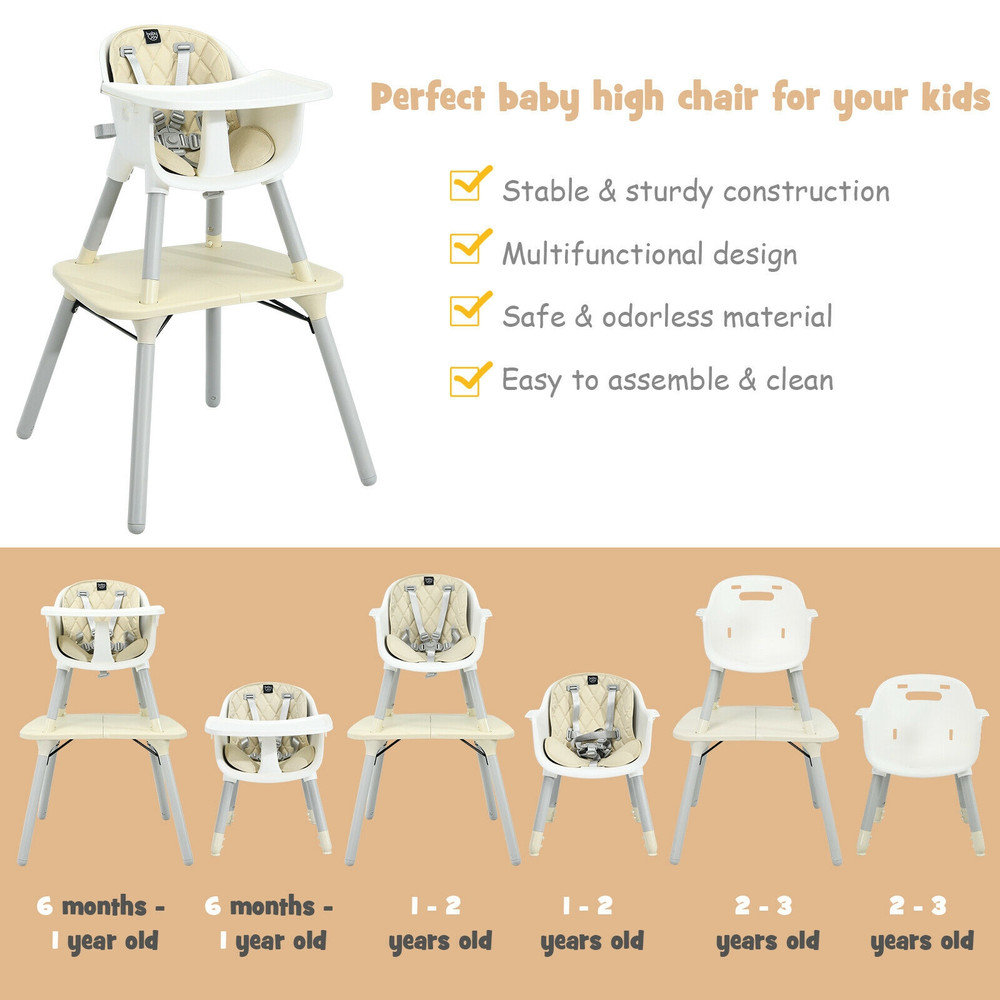 4in1 Baby Convertible Toddler Table Chair Set With PU Cushion Adjustable EasyClean Highchair For 6 2