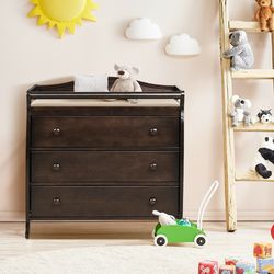 baby changing table infant diaper with 3 drawers and safety belt, spacious nursery dresser for easy diapering