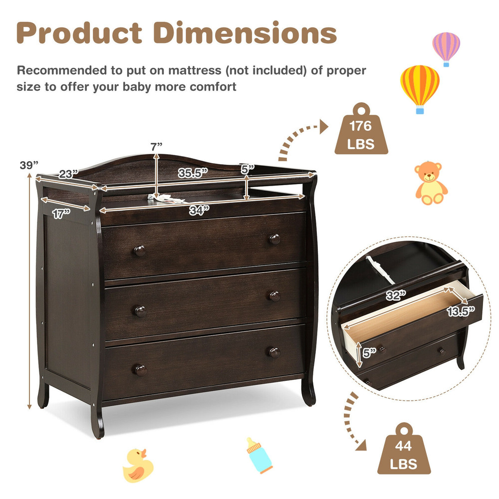 Baby Changing Table Infant Diaper With 3 Drawers And Safety Belt Spacious Nursery Dresser For Easy 2