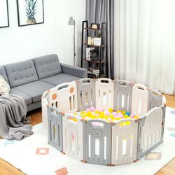 14-panel foldable baby playpen with lockable gate and non-slip bases, adjustable safety play yard & activity center