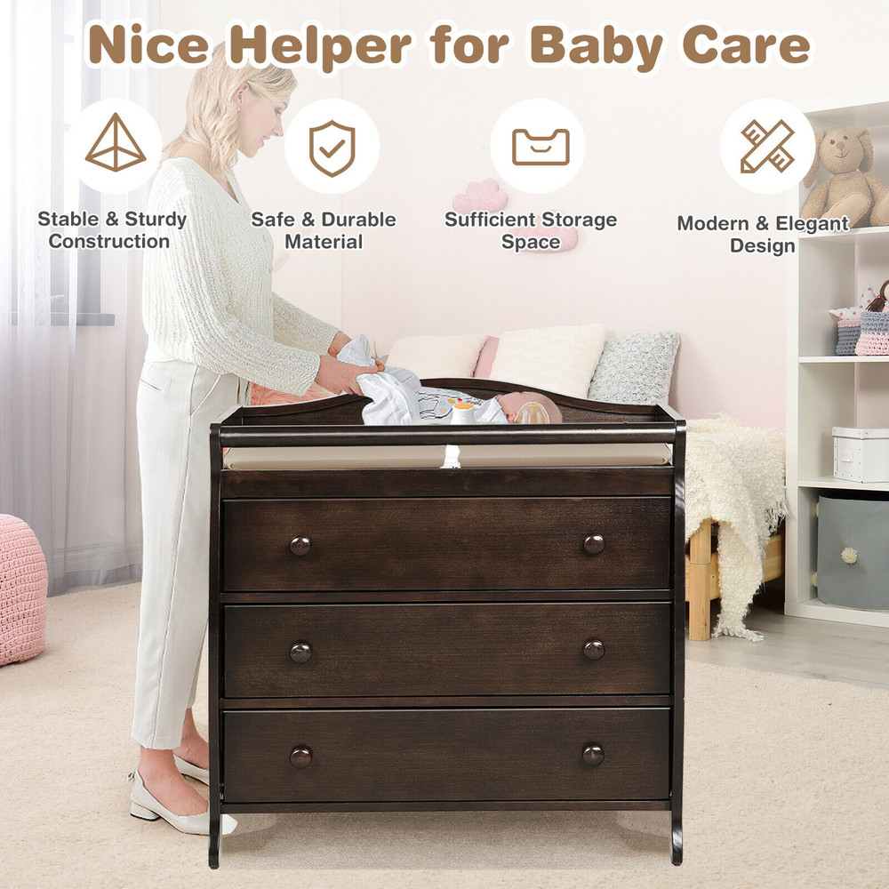 Baby Changing Table Infant Diaper With 3 Drawers And Safety Belt Spacious Nursery Dresser For Easy 1