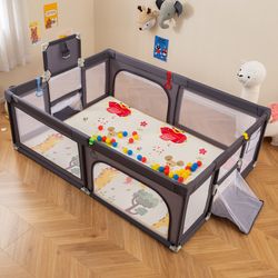 spacious large baby playpen with mat and ocean balls, indoor toddler activity center & play yard