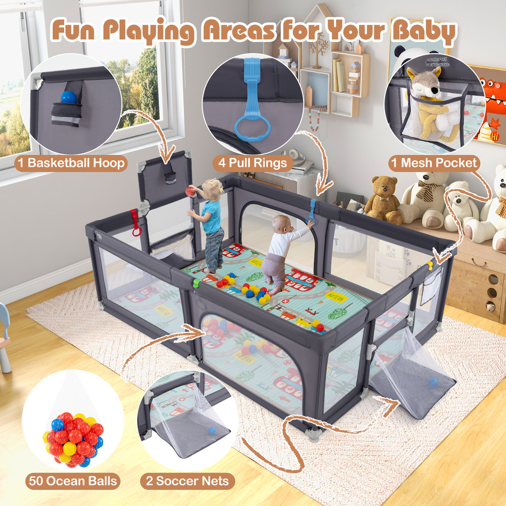 Spacious Large Baby Playpen With Mat And Ocean Balls Indoor Toddler Activity Center Play Yard 3