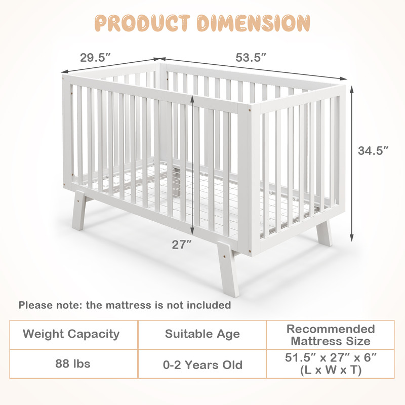 Rubber Wood Baby Crib With Adjustable Mattress Heights And Guardrails Solid Wood Infant Cot With 3L 7