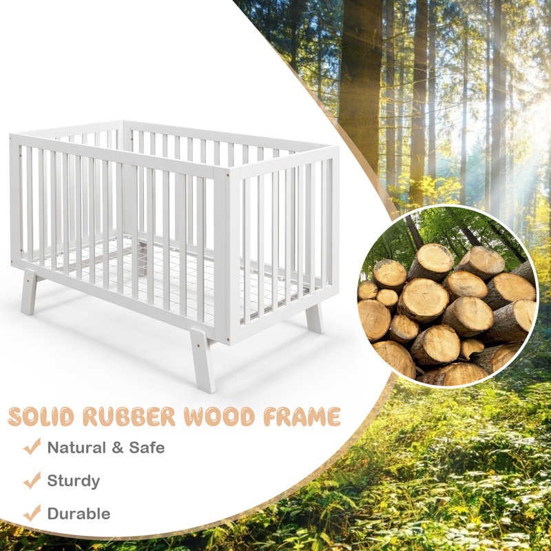 Rubber Wood Baby Crib With Adjustable Mattress Heights And Guardrails Solid Wood Infant Cot With 3L 3