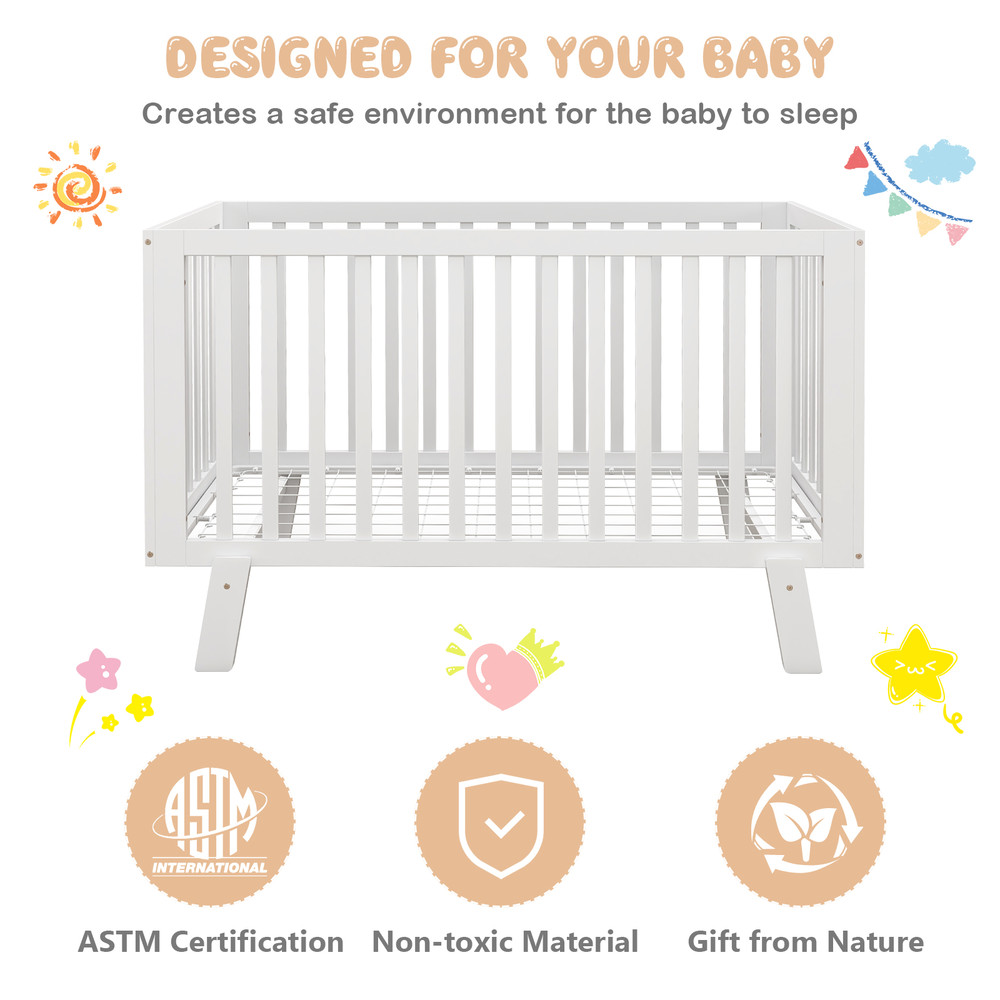 Rubber Wood Baby Crib With Adjustable Mattress Heights And Guardrails Solid Wood Infant Cot With 3L 2