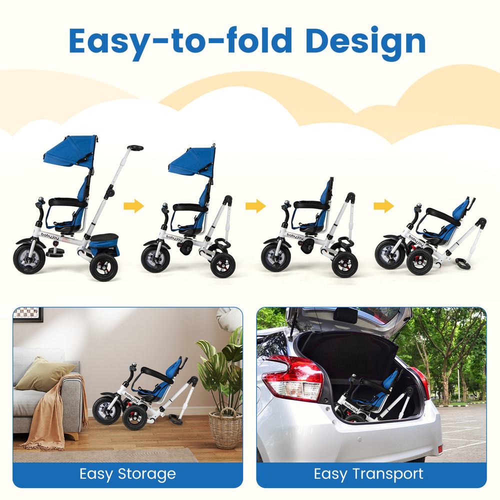 Foldable Trike Stroller with Adjustable Canopy Safe & Reversible Seat for Toddlers