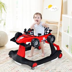 4-in-1 foldable baby walker with adjustable height push walker toy & first steps walker