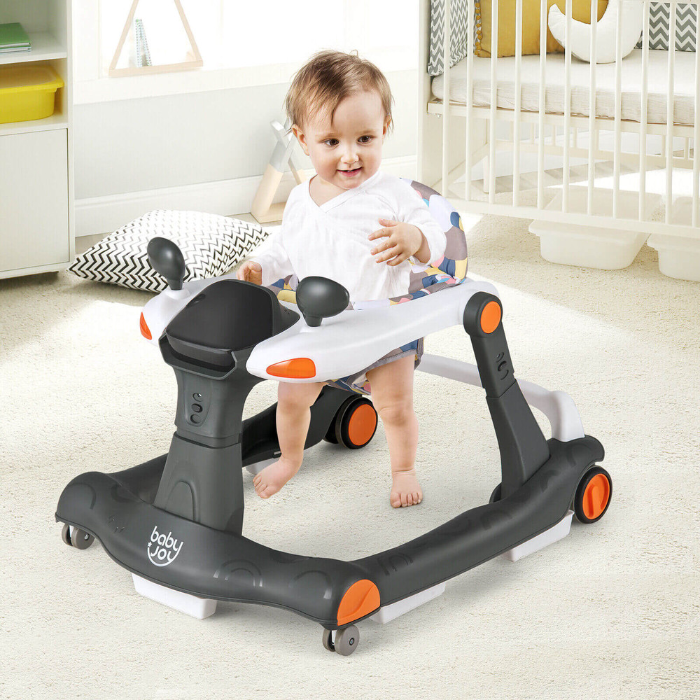 2-in-1 Foldable Baby Walker with Adjustable Height Push Walker Toy & First Steps Walker