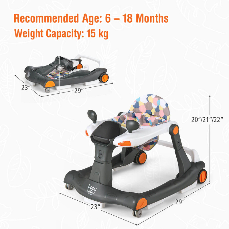 2-in-1 Foldable Baby Walker with Adjustable Height Push Walker Toy & First Steps Walker