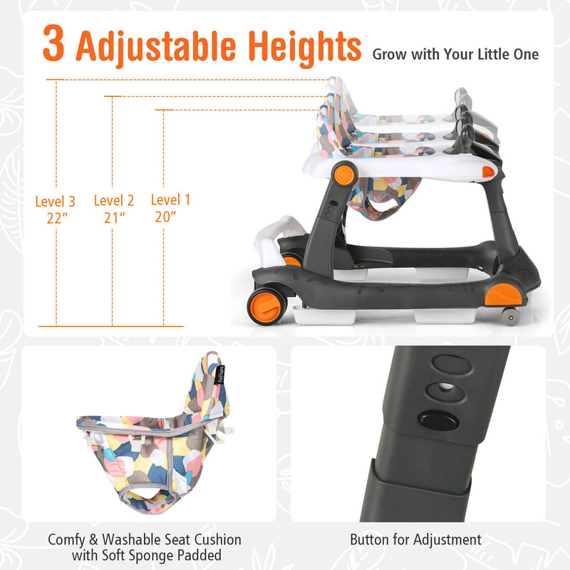 2-in-1 Foldable Baby Walker with Adjustable Height Push Walker Toy & First Steps Walker