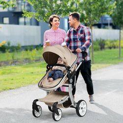 convertible baby stroller with diaper bag 2 in 1 bassinet & pushchair, aluminum frame & quick fold