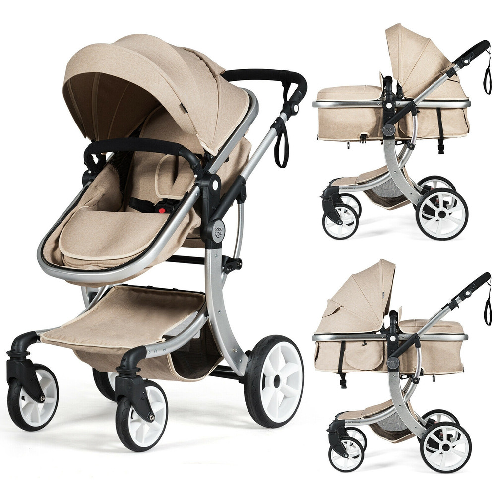 Convertible Baby Stroller with Diaper Bag 2 in 1 Bassinet & Pushchair, Aluminum Frame & Quick Fold