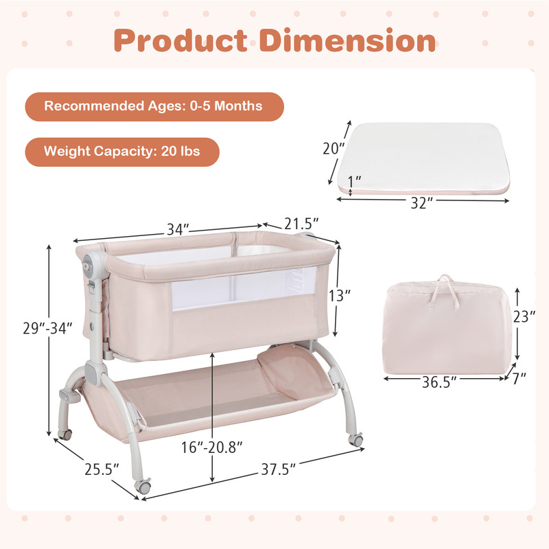 Convertible Baby Bassinet 3 In 1 Adjustable Sleeper With Wheels Storage Carry Bag 3