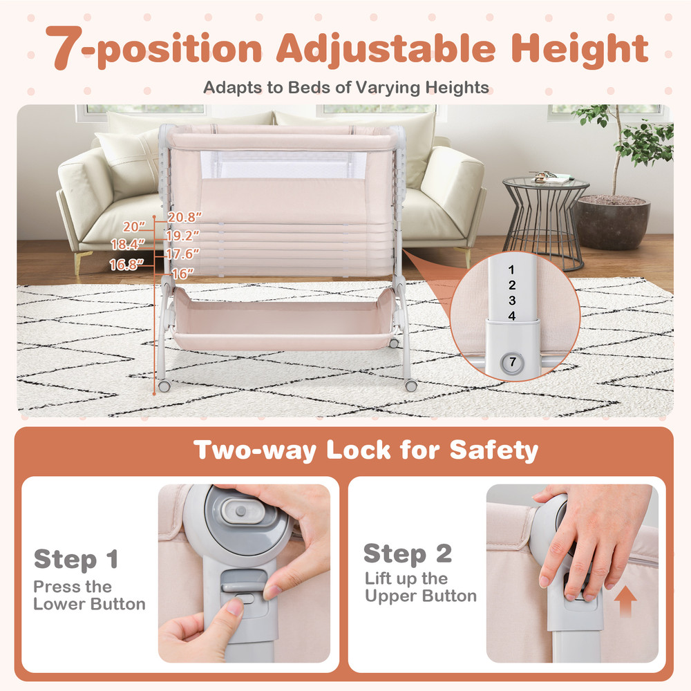 Convertible Baby Bassinet 3 In 1 Adjustable Sleeper With Wheels Storage Carry Bag 7