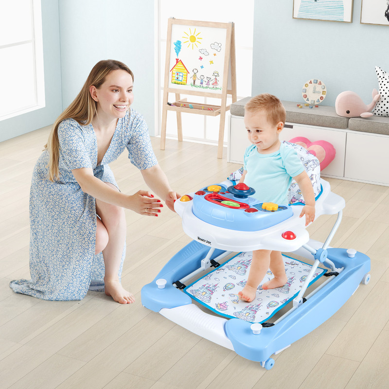 6 in 1 Foldable Baby Walker with Adjustable Height, Multi Activity Center with Music & Snack Tray