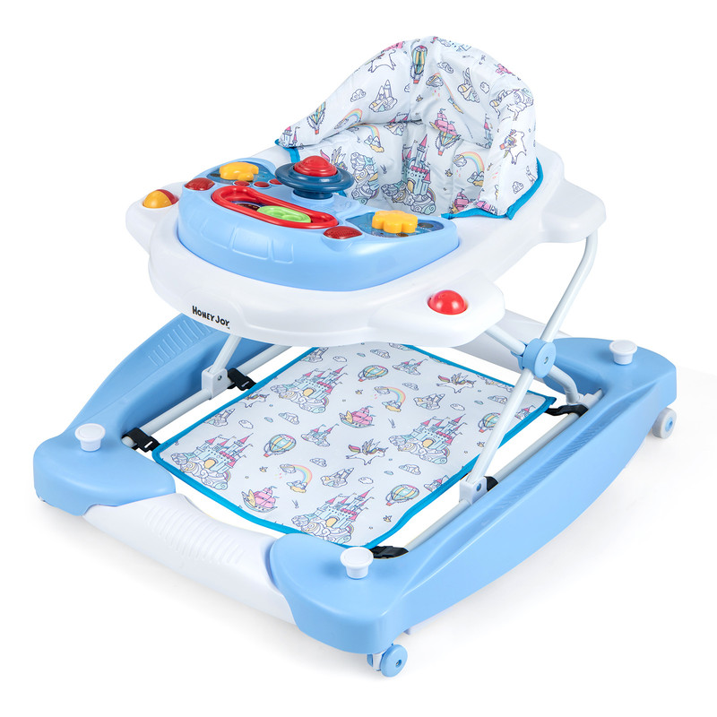 6 in 1 Foldable Baby Walker with Adjustable Height, Multi Activity Center with Music & Snack Tray