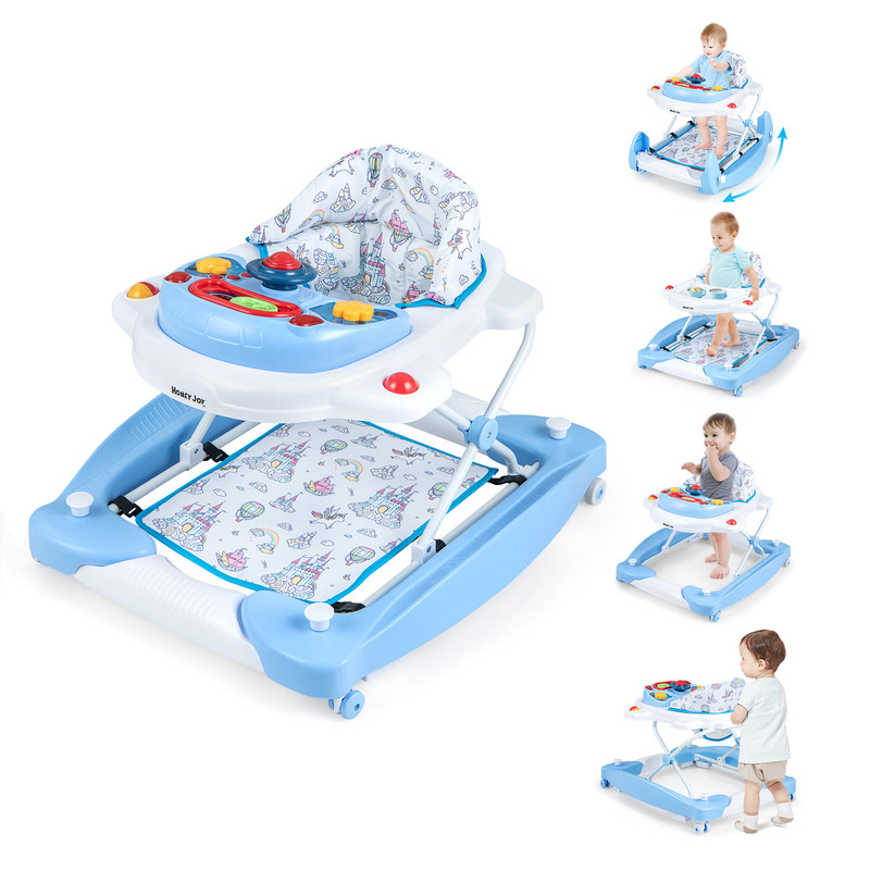 6 in 1 Foldable Baby Walker with Adjustable Height, Multi Activity Center with Music & Snack Tray