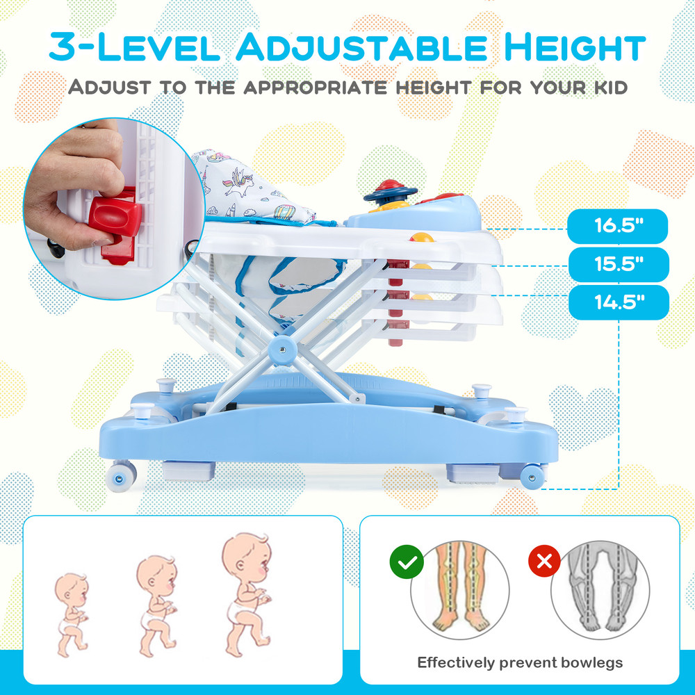 6 in 1 Foldable Baby Walker with Adjustable Height, Multi Activity Center with Music & Snack Tray