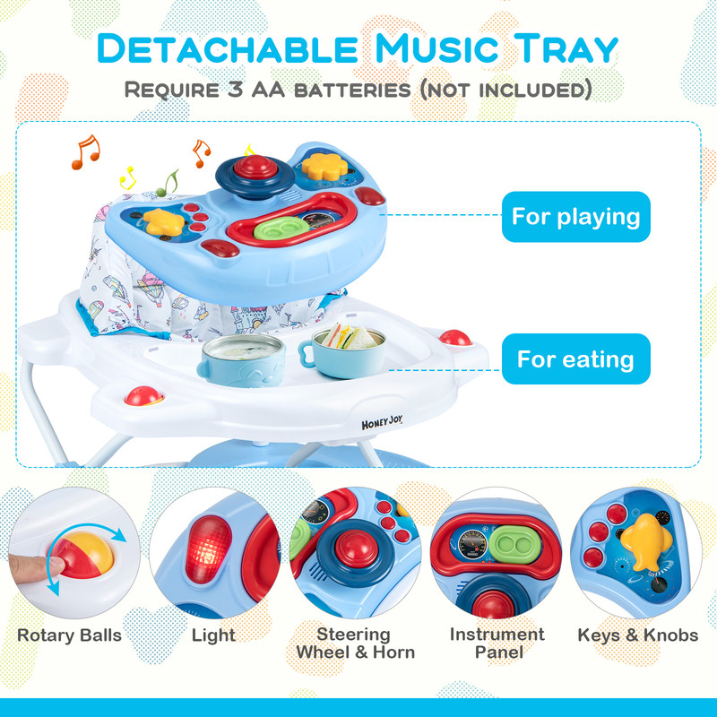 6 in 1 Foldable Baby Walker with Adjustable Height, Multi Activity Center with Music & Snack Tray