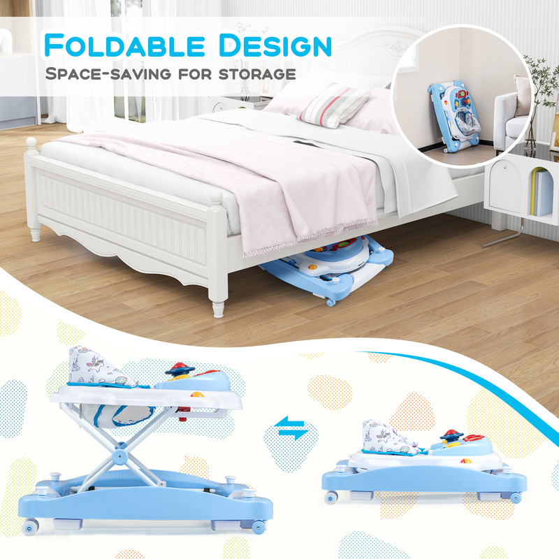 6 in 1 Foldable Baby Walker with Adjustable Height, Multi Activity Center with Music & Snack Tray