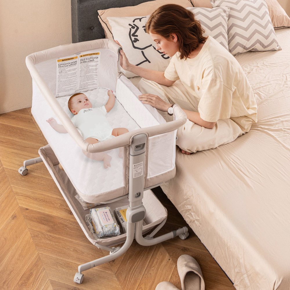 Baby Bassinet Bedside Sleeper with 6-Level Adjustable Height, 3-in-1 Portable Crib